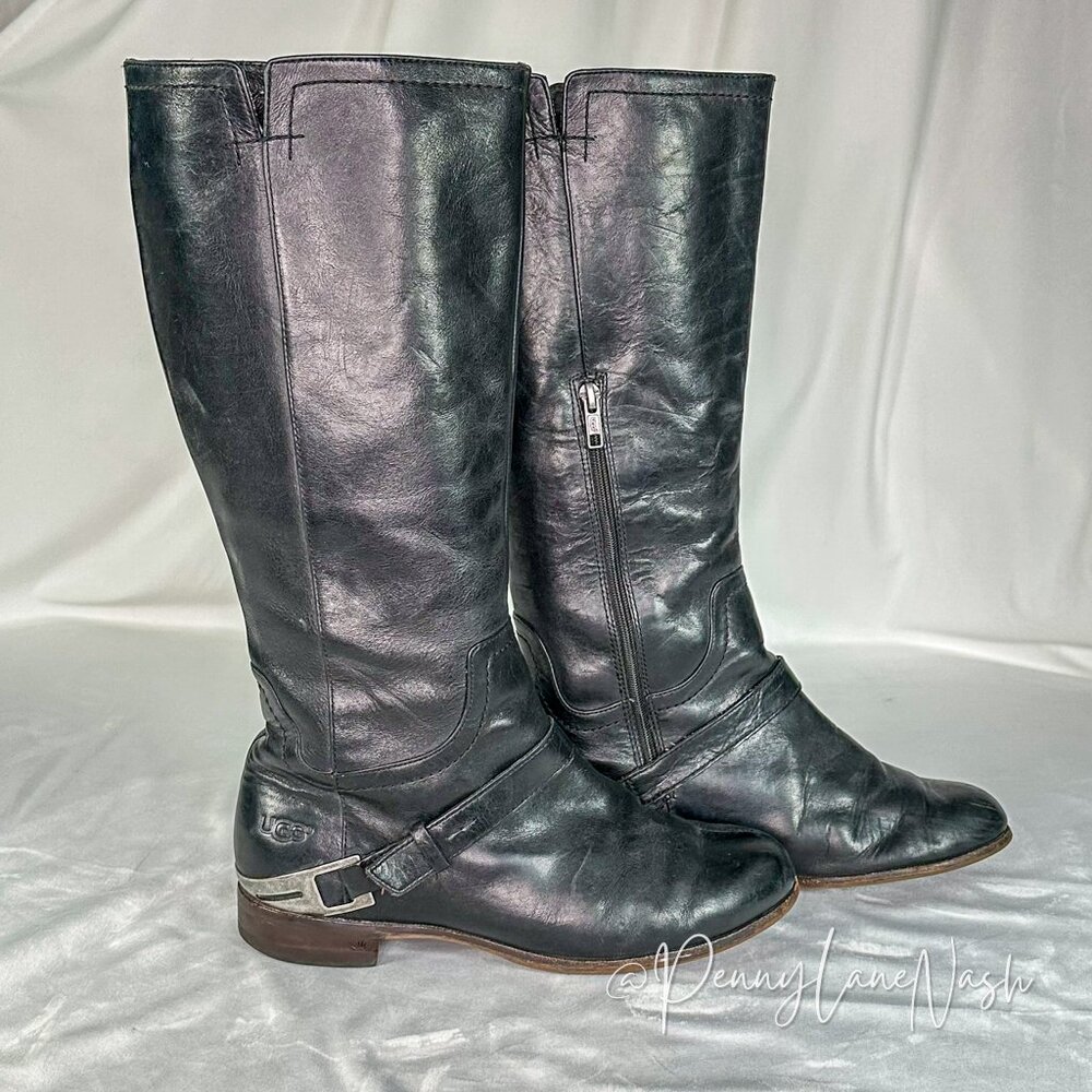 UGG Australia Channing LeatherTall Riding Boots Size 9 Black - Picture 5 of 14